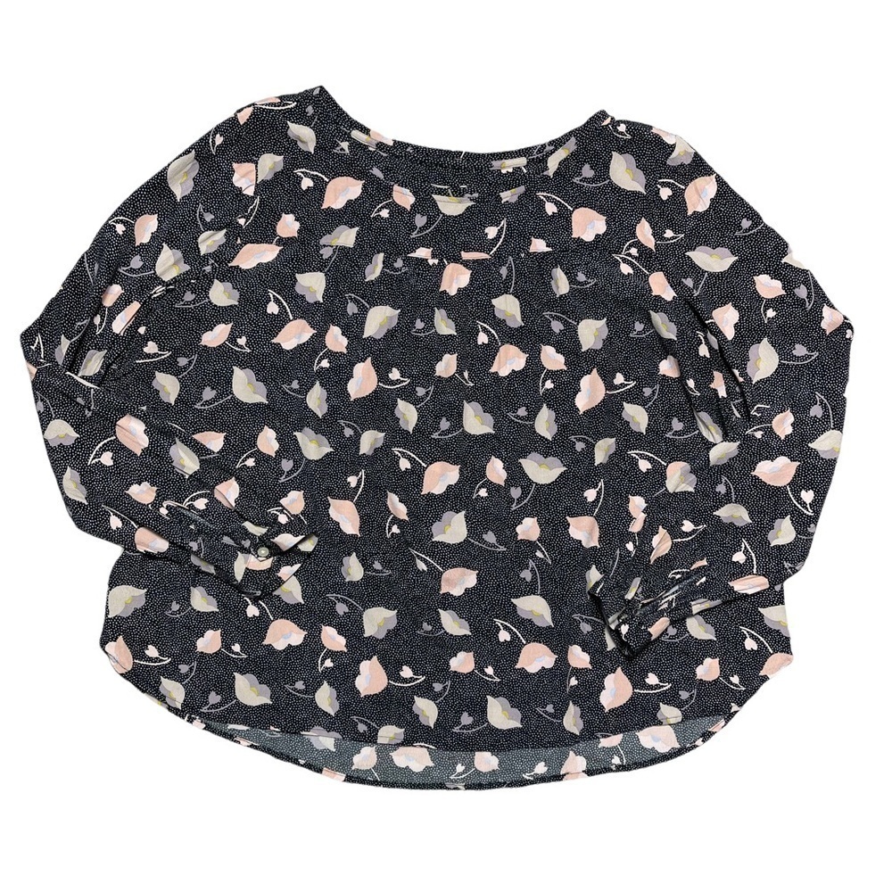 Ann Taylor LOFT Black Floral Print Long Sleeve Blouse LP
